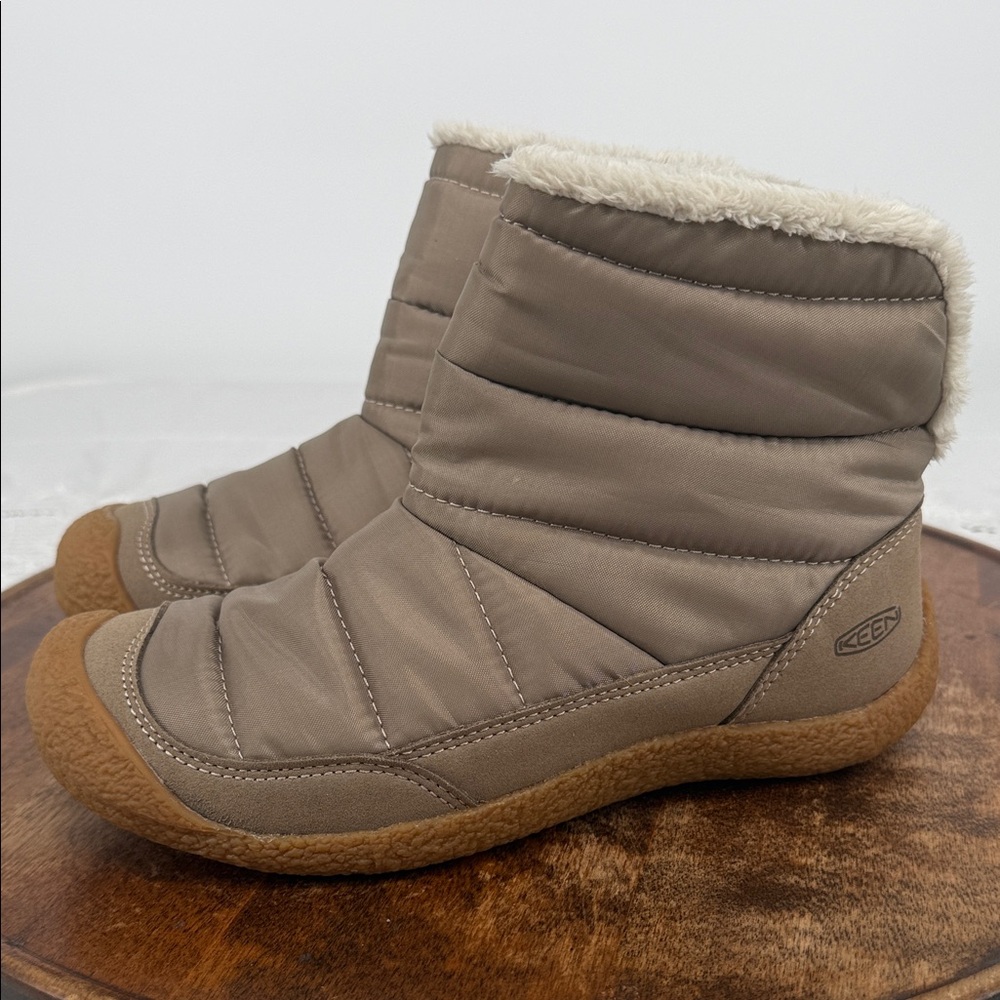 KEEN Boots Wm 6 Howser Fold Down Taupe Winter Ankle Cream Faux-Fur